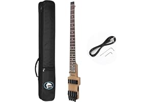 Batking Travel Bass Guitar, Headless Electric Bass 4 Strings in Black Color with Gigbag (Natural, 4 Strings)