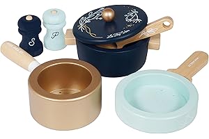 Le Toy Van - Educational Wooden Honeybake Pots and Pans Cooking Set Pretend Kitchen Play Toy, Kids Role Play Toy Kitchen Accessories,Pink