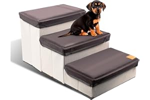 TIHOOK Hundetreppe, 3-Stufen Faltbare Haustiertreppe mit Stauraum, bis 30kg belastbar, Hunderampe für Haustier, Hund, Katze für Sofa Bett