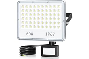 YIQIBRO Spot LED Extérieur Detecteur de Mouvement 50W 5000LM - IP67 Projecteur LED Exterieur Detecteur de Mouvement,7000K Projecteur Detecteur de Mouvement Projecteur LED pour Jardin Terrasse (1 Pièces )