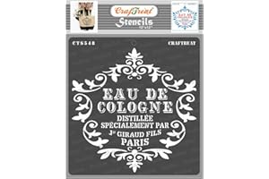 CrafTreat French Stencils for Painting on Wood, Canvas, Paper, Fabric, Floor, Wall and Tiles Eau de Cologne 30.5 x 30.5 cm Stencils for Home Decor French Writing Stencil