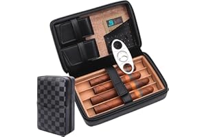 M TIME C CLUB Humidor für 4 Zigarren, Innenausstattung aus Zedernholz, quadratische Lederausführung. Mit Edelstahl Zigarrenschneider, ist der Humidor das perfekte Geschenk für Geburtstage, Trauzeugen und Vatertag
