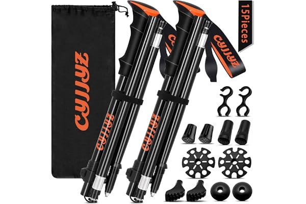CYJJYZ 2pcs Trekking Poles, Nordic Walking Poles Adjustable 108-135 cm, Foldable Lightweight Hiking Poles, with 5 Pairs Accessory Rubber Buffers, for Hiking and Hiking