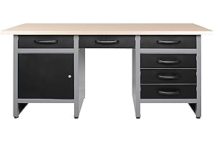 METALL MÖBELL WORKBENCH & TOOLS METALLMOBELL - Banco de Trabajo Profesional | 160x60x84cm, Cajones y Armario con Llave | Mesa de Trabajo Taller, Banco de Trabajo Taller, Mesa Trabajo, Banco de Carpintero, Banco Herramientas -MB009