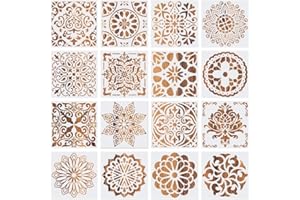 SRCASY 16 Piezas Plantilla de Mandala, Plantillas de Pintura de Mandala, Pintura de Plantilla de Bricolaje, Plantilla de Graffiti, Corte Láser Reutilizable, para Pintar Scrapbook Arte De Pared