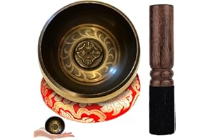 SPORWAY Tibetan Singing Bowl Set: 4 Pcs Solid Brass Essentials Tibetan Singing Bowls Meditation Set, Handcrafted Tibetan Yoga Singing Bowl Set, for Meditation Therapy (8cm)