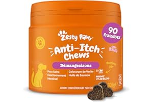 Zesty Paws Itch Relief Démangeaisons - Anti-démangeaisons, Peaux Sensibles - Complément pour sous Forme de friandise - Riche en Huile de Saumon et acides Gras oméga 3 | Supplément - 90 Unités