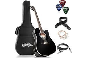 Ashthorpe Full-Size Cutaway Thinline Acoustic-Electric Guitar Package - Premium Tonewoods - Black