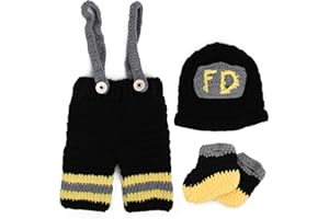 ZERODIS Puntelli per fotografia per neonati, Cappelli per vigili del fuoco lavorati a maglia all'uncinetto Pantaloni Outfit per neonato Soft Photography Wrap Prop