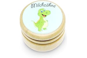 ‎GICO GICO Milchzahndose, Zahndose Milchzähne Bilderdose aus Holz mit Drehverschluss in diversen Motiven für Jungen und Mädchen mit Drehverschluss 44 mm (DINO) -Made in EU-7014