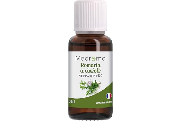 Huile Essentielle de ROMARIN A CINEOLE BIO - Rosmarinus Cineoliferum - Distillée en FRANCE - Mearome - 30 ml – 100% Pure et Naturelle, HEBBD, HECT