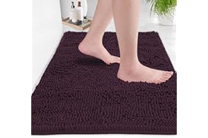 LuxUrux Bath Mat-Extra-Soft Plush Bath Shower Bathroom Rug, 1'' Chenille Microfiber Material, Super Absorbent Shaggy Bath Rug (Plum, 50 x 80 cm)