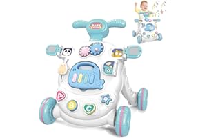 KalaDuck Primi Passi per Bambini, Girello Neonato con Centri di Attività Multifunzionali, Giocattolo Carrello Primi Passi Regolabile in Altezza, Giochi Musicali Bambini di Prima Educazione (Blu)