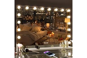 Fenair Hollywood Spiegel mit Beleuchtung,Hollywood Spiegel 80x60 cm Schminkspiegel mit 18 Dimmer LED Leuchten,Tischspiegel mit USB-Anschluss,Kosmetikspiegel mit 10x facher Vergrößerungsspiegel