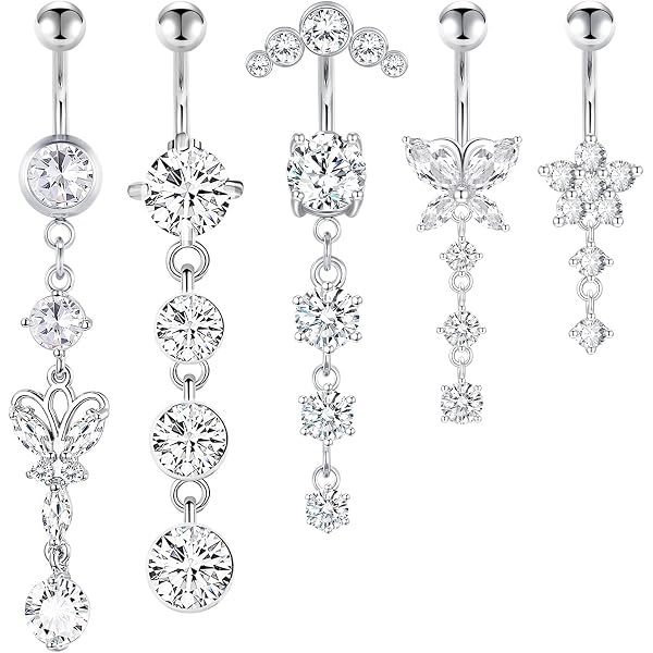 10 Piercings Nombril Anneaux Coeur Papillon - Bijoux Corps Pour Femme - Barbell Acier Inoxydable
