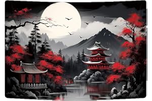 Riven berg skog natur gobeläng för sovrum svart vit måne landskap vägg hängande mörk solnedgång träd stor japansk asiatisk