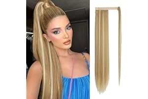 Sofeiyan Liso Cola de Caballo Largo Pelo Natural para Extensiones Postizos de Pelo Sintetico Coleta Velcro Envolvente Pelucas para Mujer 70cm