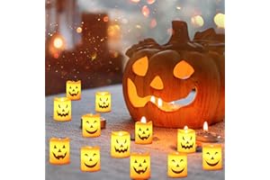 JINGTOPS LED Halloween Bougies Pilier, Lanterne Halloween, Décorations de Table avec Expression étrange, Décorations de Jardin d'halloween, Bougies de Cire d'halloween sans Flamme (lumière Chaude)