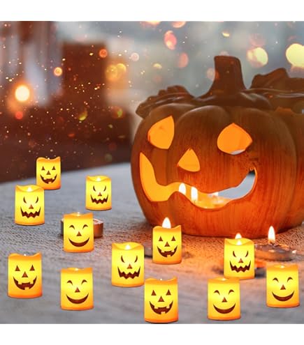 Halloween Decorazioni Casa 6 Pezzi Halloween Candela LED Portacandele, Luci Halloween Zucca Luminosa, Lanterne Halloween Luce, Notturna, Lanterna Halloween Interno E Esterno Addobbi Giardino Lampada Addobbi Halloween