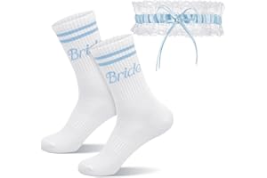 Sintege 2 Pcs Bride Gifts Bride Blue Socks and White Wedding Garter with Ribbon Bow Elastic Lace, Something Blue for Bridal Party Night Do Bachelorette Party Bridal Accessories