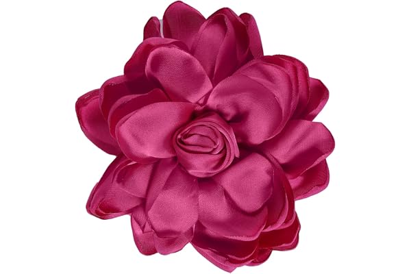Ros Blomma Brosch, 100mm Stor Blomnål Satintyg Delikat Elegant Storblombrosch för Kvinnor Bröllopsfest Dans Bankett Klänning Klädtillbehör Smycken Presenter (Rosaröd)