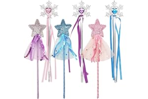 6 Pièces Baguette Magique Étoile Princesse Habillage Accessoires Nesloonp Sceptre pour Filles Accessoires de Costume de Noël Fourniture de Fête Cosplay, Fête d'Halloween (Flocons de Neige et Étoiles)
