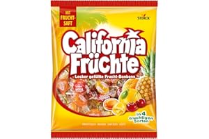 ‎BUNTE WELT California Früchte – 1 x 425g – Gefüllte Bonbons mit Fruchtsaft – In vier verschiedenen Sorten