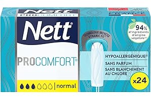 Nett | Tampons ProComfort Normal Flux Normal Sans Applicateur (boîte de 24 pièces) – Protection hygiénique hypoallergénique et sans parfum – Tampons sans blanchiment au chlore