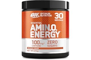 Optimum Nutrition Amino Energy Pre Workout Powder, Energy Drink with Amino Acids, BCAA and L-Glutamine, Food Supplement with Vitamin C and Caffeine, Orange Cooler Flavour, 30 Servings, 270 g