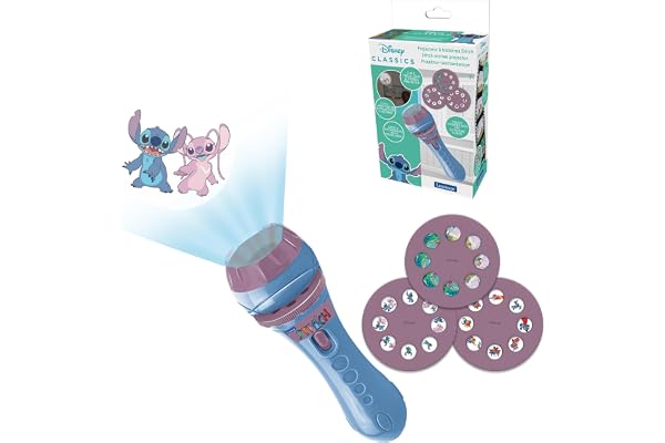 Lexibook - Disney Stitch - Projecteur d'histoires, Lampe Torche et projecteur Stitch avec 3 disques, 24 Images, créez Vos Propres Histoires, LTC050DLXB, Bleu