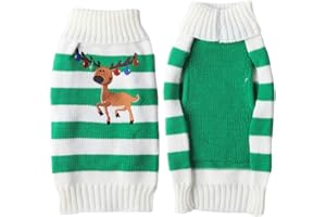 TENGZHI Turtleneck Dog Jumper - Classic Striped Christmas Reindeer Embroidered Knit Dog Sweater Coat, Warm Pet Winter Clothes Outfits for Dogs Cats