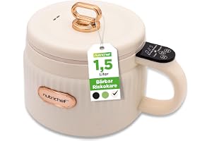 NutriChef Portabel Riskokare 1,5 L – Digital Multikokare med Keramisk Nonstick-beläggning, 6 Program för Ris, Soppa, Gryta, Gröt, Nudlar & Ångkokning, Varmhållning