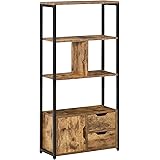 HOMCOM Mobile Libreria con 3 Ripiani, Armadietto e 2 Cassetti, Libreria Stile Industriale in Truciolato e Metallo, 58x24x122 