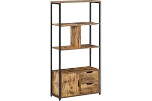 HOMCOM Estantería Librería para Libros con Armario y 2 Cajones de Almacenaje Estantería de Estilo Industrial para Oficina Sala de Estar 58x24x122 cm Marrón Rústico