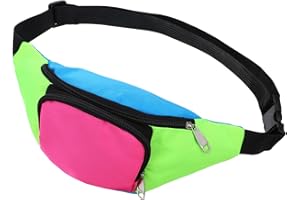 CIATBYYJ Sac banane multicolore pour femme, réglable des années 80, deux poches, sac banane festival, tenue de festival rétro pour femme, pour fête à thème années 80, sac banane pour festivals, costumes et vie