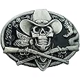 QUKE Western Cowboy Ghost Skeleton Skull with Rifles Guns Belt Buckle Black Enamel
