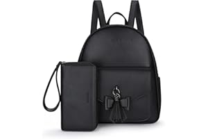 ECOSUSI Mini Zaino Donna Pelle Zainetto Piccolo Zaini Casual Zaino Impermeabile Elegante Borsa da Viaggio Borsa a Tracolla Zaino Set Zaino Ragazza Set di Cute Bowknot Nappa Satchel 2 Pezzi，Nero