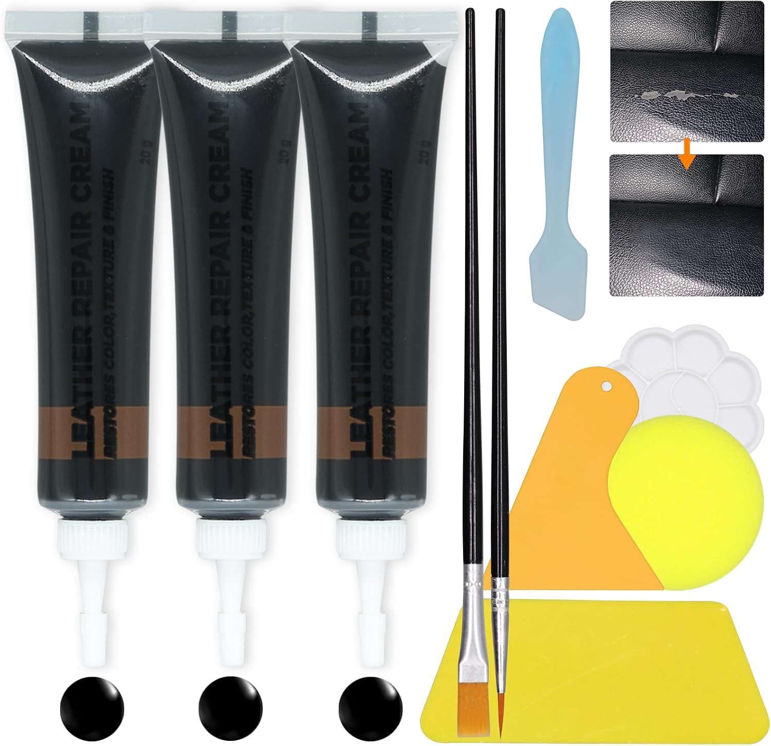 XIRUYEN Cuero Liquido Reparador Negro 60g, Reparador Cuero, Reparador de Cuero, para Reparar Arañazos, Agujeros y Decoloración en Asientos de Coche, Sofás, Bolsos, Zapatos