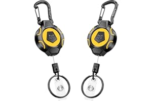 MNGARISTA Lot 2 Porte-clés rétractable renforcé, rétraction 283,5 g, cordon inox 80 cm, porte-badge mousqueton, enrouleur de badge avec sangle de badge et porte-clés