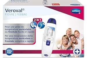 Veroval, Termometro a Infrarossi Veroval 2 in 1 per Misurare la Febbre Nell’Orecchio o Sulla Fronte in Modo Semplice e Rapido; Ottimo per Famiglie Con Bambini; 1 Scatola Contenente 10 Cappucci Monouso