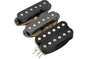 Musiclily Pro ST-TX Alnico 5 Staggered Single Coil Pickups and Uncovered Humbucker ST-HSS Neck Middle Bridge Pickups Set for Strat Style Electric Guitar, Black