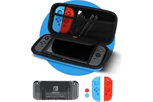 Playcorner Nintendo Switch 7-en-1 Ensemble d'Accessoires Bleu | Étui Nintendo Switch avec Protection Transparente, Protection en Silicone, Câble de Charge, Protecteur d'Écran | Étui Nintendo Switch