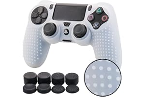 Pandaren® STUDDED silicone cover skin anti-slip for PS4/ SLIM/ PRO controller x 1(clear white) + FPS PRO thumb grips x 8