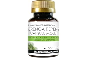 LABOTTEGADEGLIINTEGRATORI SERENOA REPENS 320 MG TITOLATO AL 90% | 70 SOFTGELS | CAPSULE MOLLI PER LA PROSTATA E PER LE VIE URINARIE | 1 PERLA AL GIORNO | LA BOTTEGA DEGLI INTEGRATORI (1 Confezione da 70)