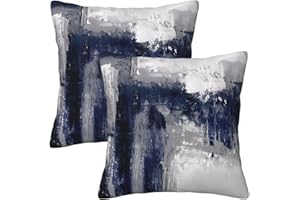 QUALKNOY Set of 2 Velvet Navy Blue Cushion Covers 45 x 45 cm Modern Art Abstract Throw Pillow Case 18"x18" for Living Room Sofa Bed Outdoor Garden Home Decor Pillowcases