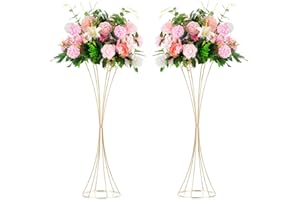 Nuptio 2 Piezas Florero Mesa Centros Mesa Boda Oro, Florero Trompeta Metal 79cm Alto, Cable Camino para Centro Mesa Cena Banquete Boda, Soporte Flores para Decoración Hogar Cumpleaños Aniversario