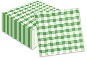HFBOBP 40PCS Checkered Gingham Paper Napkins, 25cm x 25cm Green Disposable Cocktail Beverage Napkins Gingham Serviettes for Cocktails, BBQ Parties, Aftetnoon Tea, Restaurant, Bar, Picnic, Party