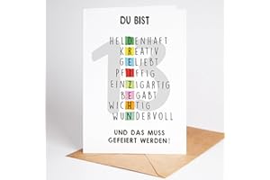 Lovely Cards - Rätselkarte bunt - 13. Geburtstag Mädchen Jungen - Geschenke Teenager - Geschenke Mädchen 13 jahre - Birthday Card A6 (13 Jahre) Geburtstagskarte Sohn Tochter Enkel