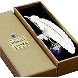 Toirxarn Metal Feather Bookmark,with 3D Butterfly and Glass Beads Eternal Dry Flower Pendant. Ideal Gift for Reader, Woman an