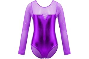 Alvivi Maillot Leotardo de Ballet para Niña Body Danza de Brillantes Coloridos Manga Larga Maillot Gimnasia Rítmica Patinadora Disfraz de Bailarina